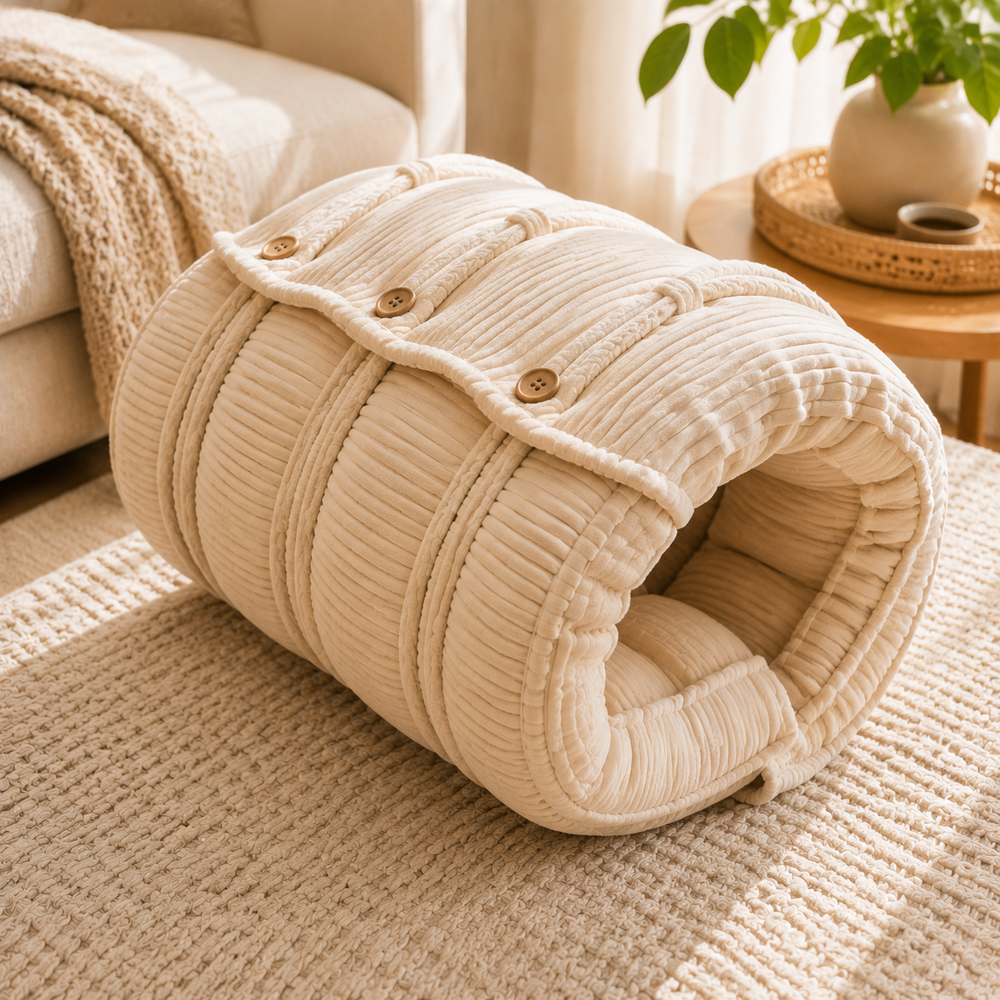 Kavorli™ CocoonFold Modular Comfort Nest – Convertible Ribbed Lounge Pod with Button-Adjustable Wrap Panels