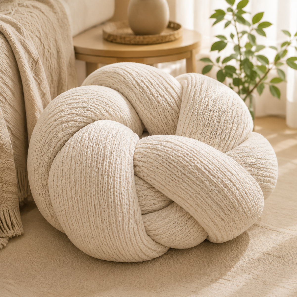 Kavorli™ HavenKnot Oversized Sculptural Knot Floor Pillow – Chunky Textured Lounge Cushion & Modern Home Accent
