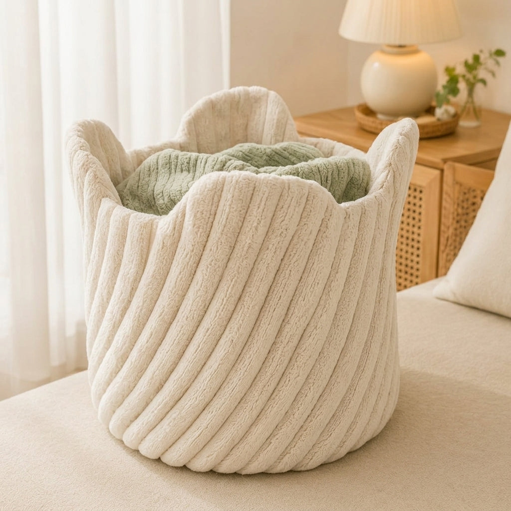 Kavorli™ NestWeave Sculptural Soft Storage Basket – Oversized Textured Blanket & Pillow Organizer for Bedroom and Living Room