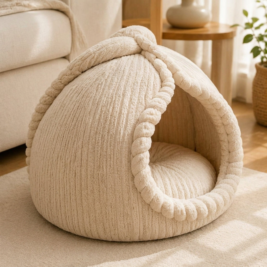 Kavorli™ Nestora Sculpted Cocoon Lounge Pod – Plush Hooded Floor Seat with Braided Entry & Deep Cushion