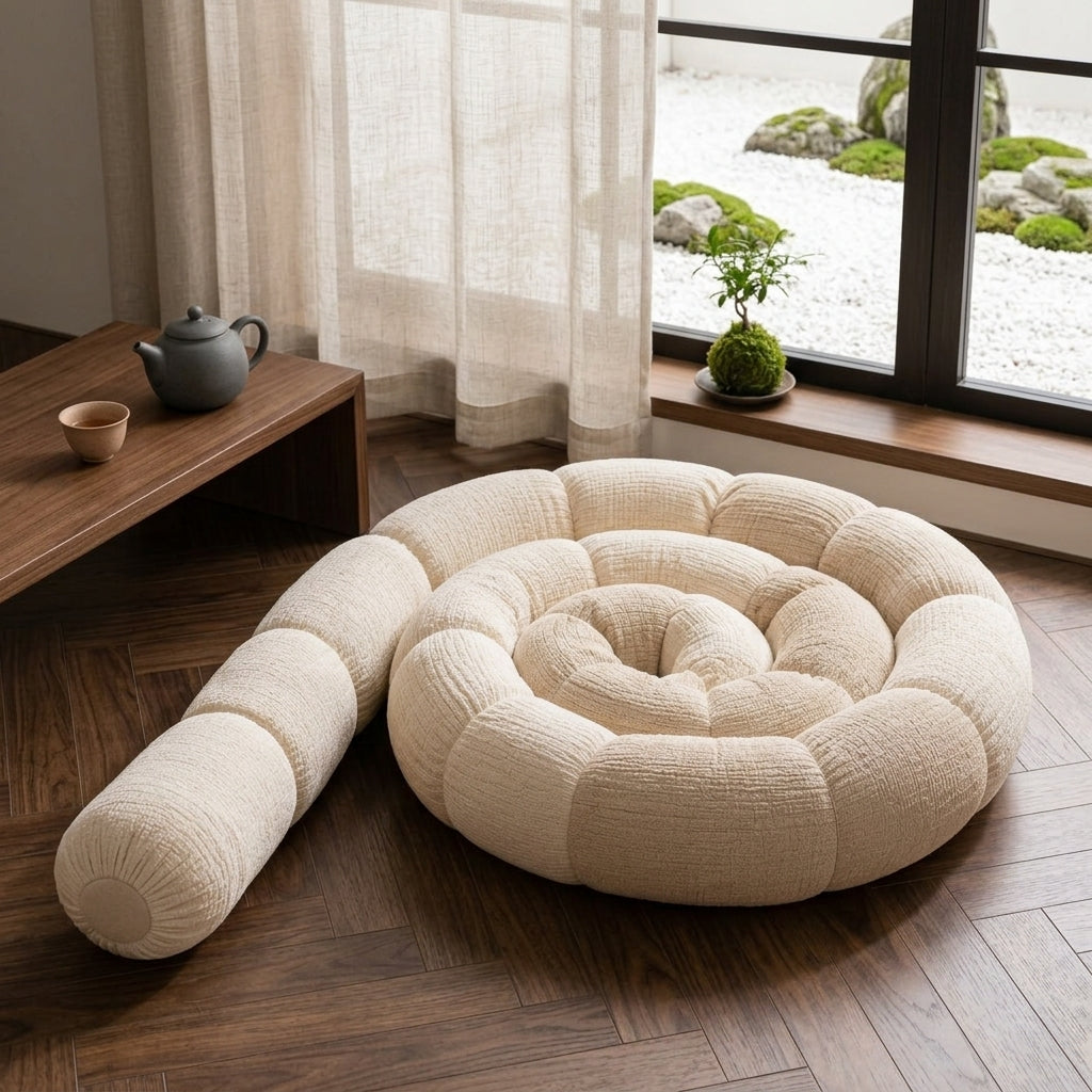 Kavorli™ CoilHaven Modular Spiral Floor Lounger – Sculptural Padded Lounge Cushion & Flexible Home Comfort Accent