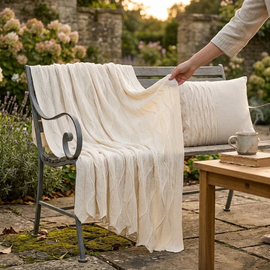 Kavorli™ CloudRipple Sculpted Knit Throw Blanket – Soft Textured Wave Design for Sofa, Bed & Everyday Lounging