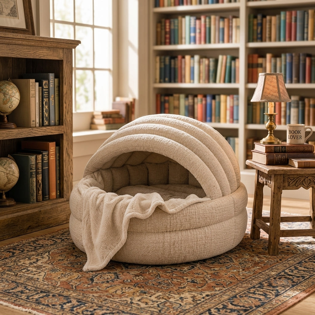 Kavorli™ NestArc Convertible Cozy Lounge – Sculpted Padded Floor Nest with Adjustable Canopy & Cushioned Resting Base