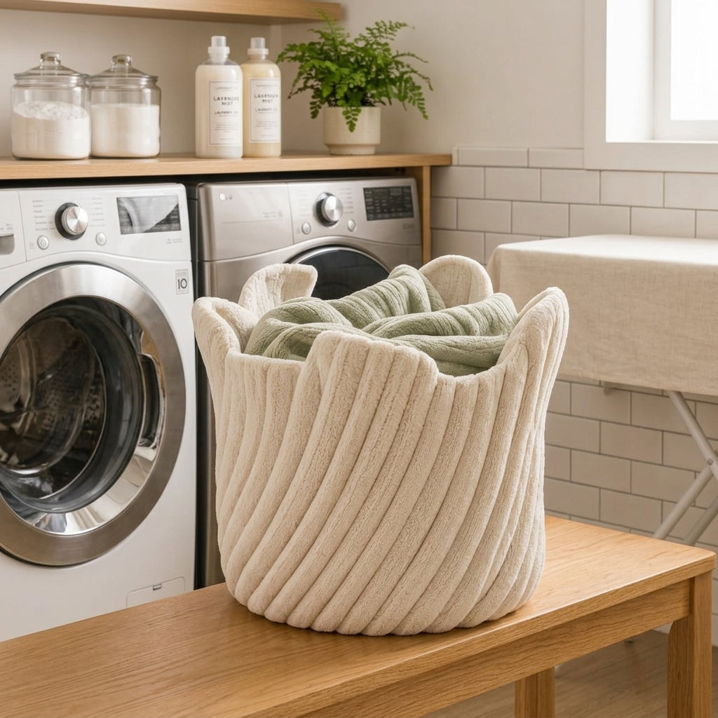 Kavorli™ NestWeave Sculptural Soft Storage Basket – Oversized Textured Blanket & Pillow Organizer for Bedroom and Living Room